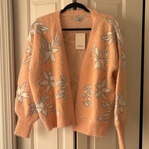 FRNCH Women's Soft Peach and White Floral Cardigan